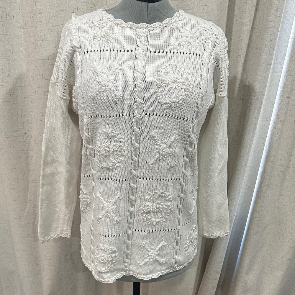 Vintage segue Knit Women's Long Sleeve  sweater pullover size M Ramie/cott blend